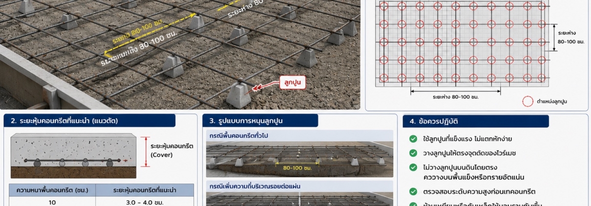 ตำแหน่งการจัดวางไวร์เมชในชั้นคอนกรีต